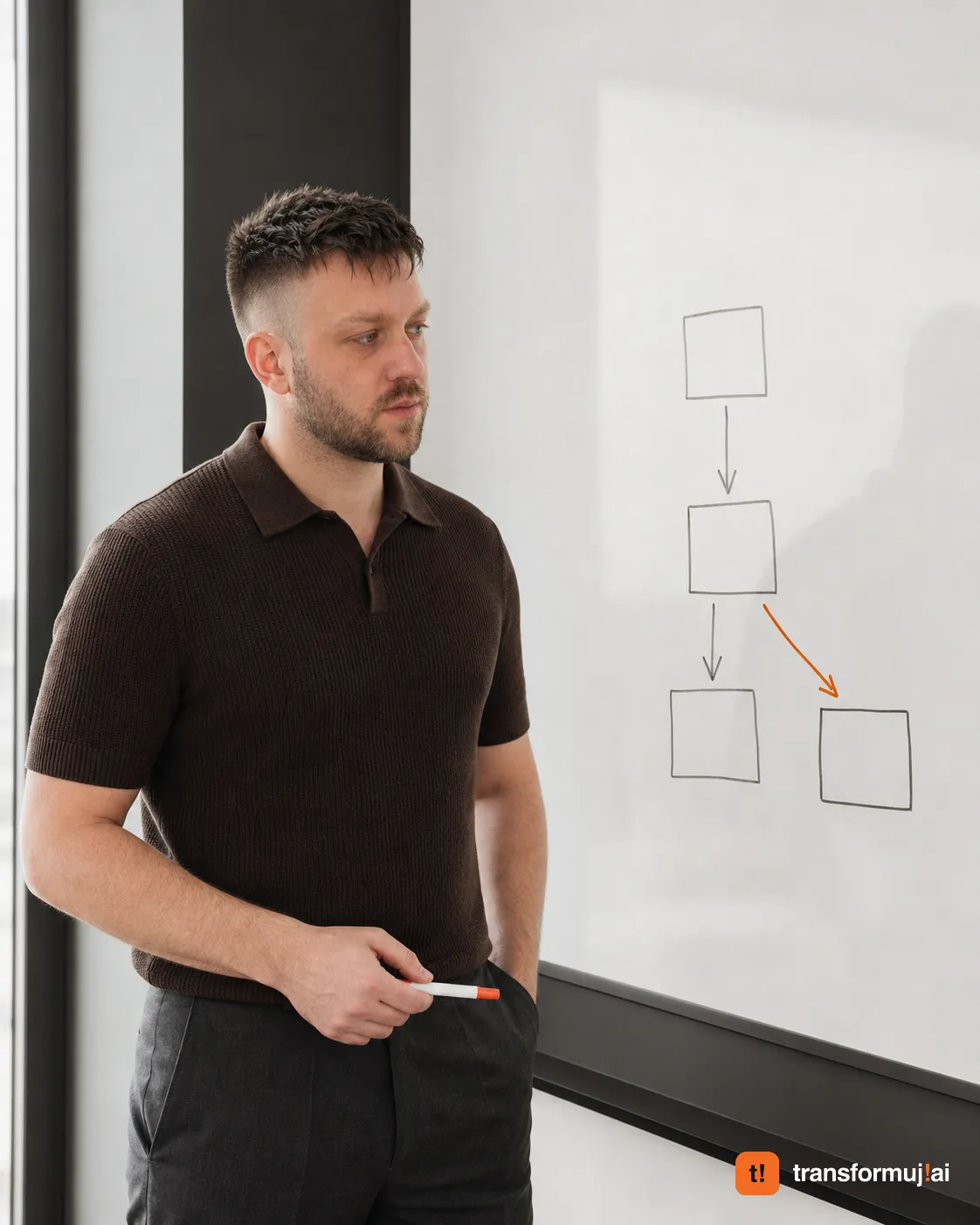 Strategy at a whiteboard while designing an AI solution