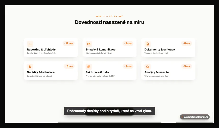 Skills deployed to fit: reporting, emails, contracts, quotes, invoicing and research