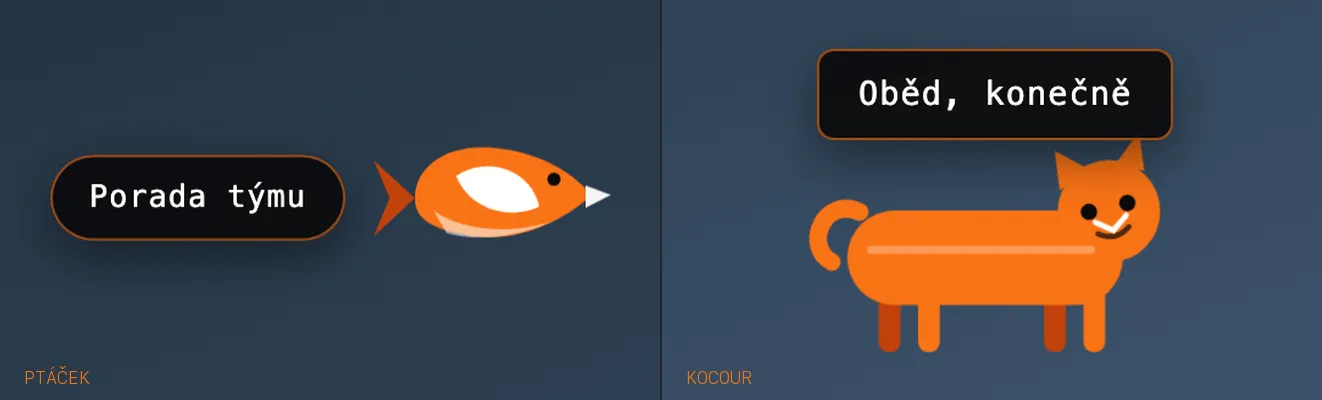 The mascots of the Ptáček app