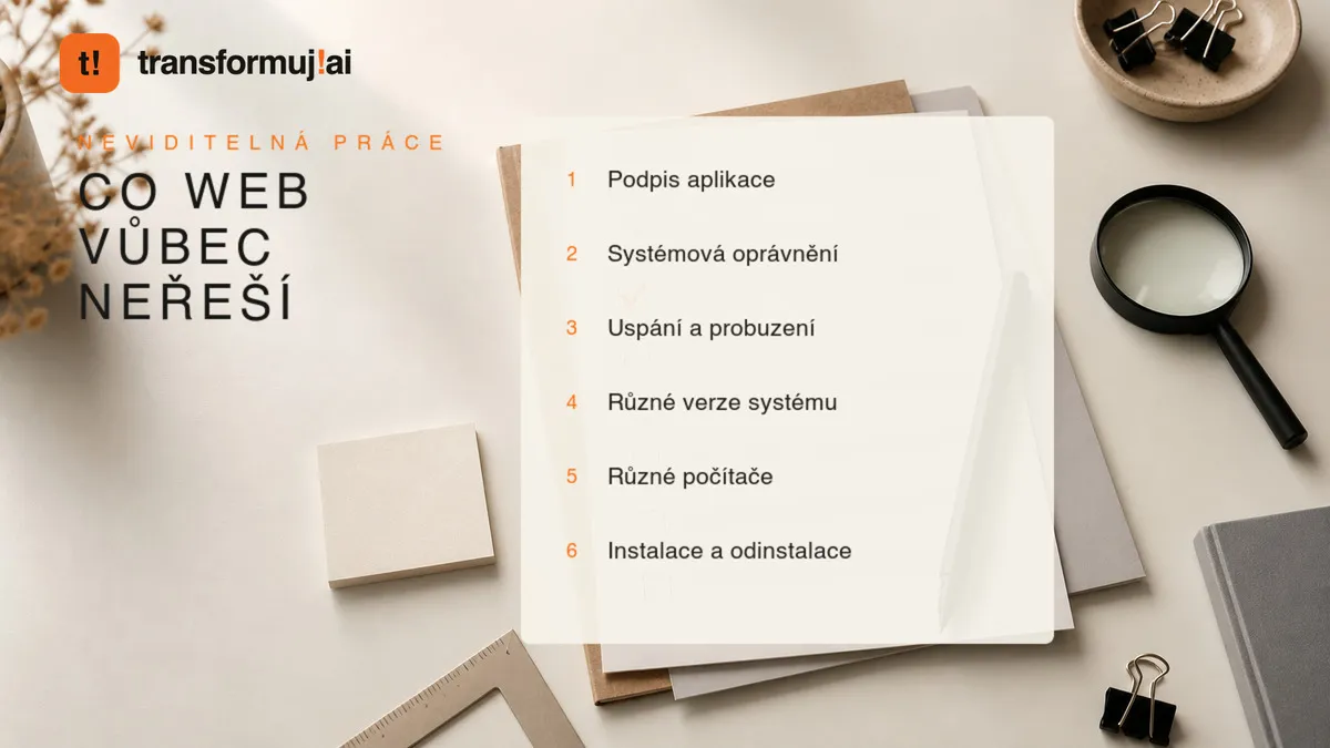Kontrolní seznam věcí, které rozbily podpis a spuštění aplikace